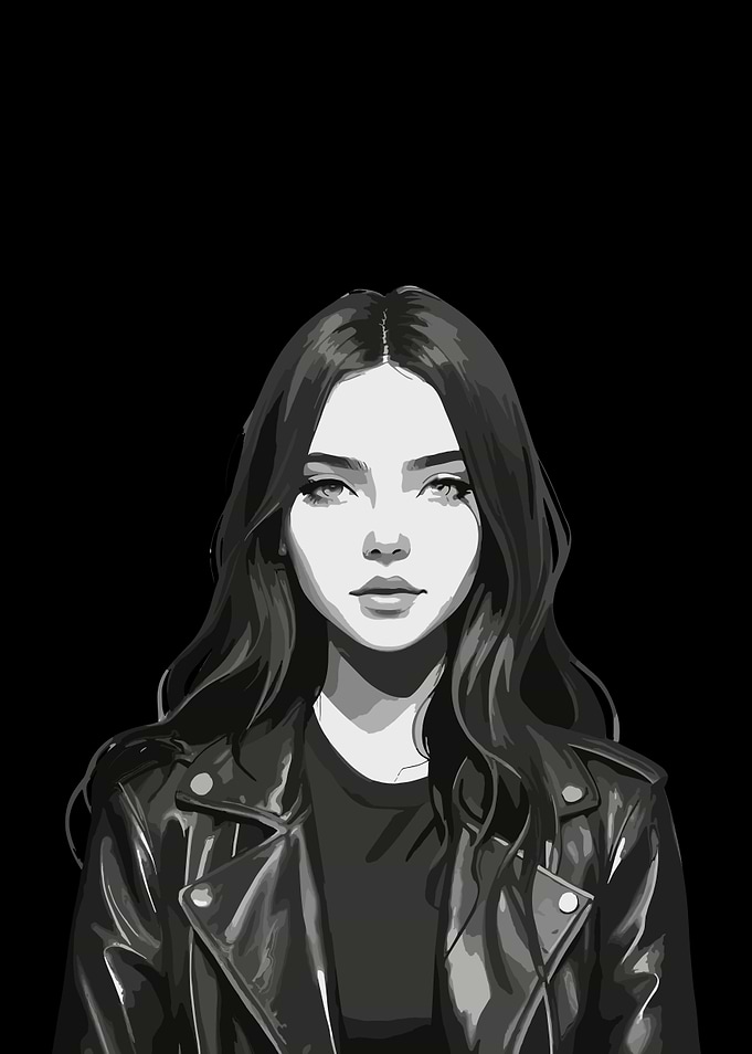 Monochrome Woman in Leather Jacket Portrait