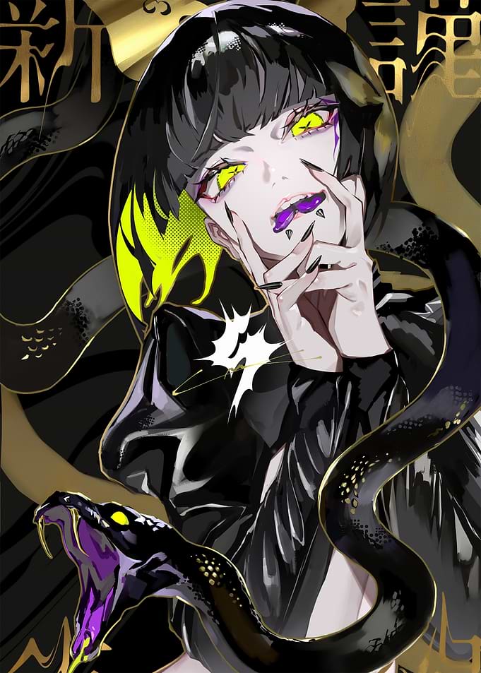 Anime Girl with Snake and Piercings