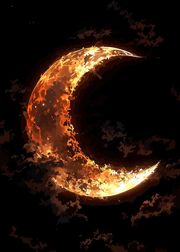 Fiery Crescent Moon Digital Art