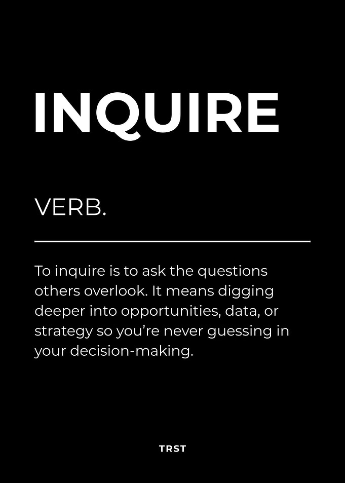 Inquire – Minimalist Black & White Poster Motivational Definition Wall Art