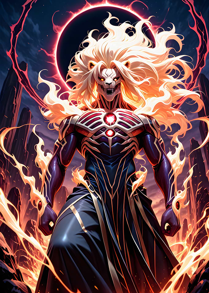 Lion Warrior with Fiery Aura