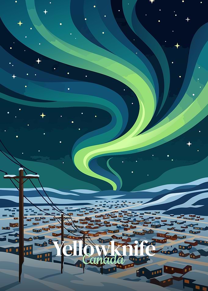Yellowknife Canada with Aurora Borealis