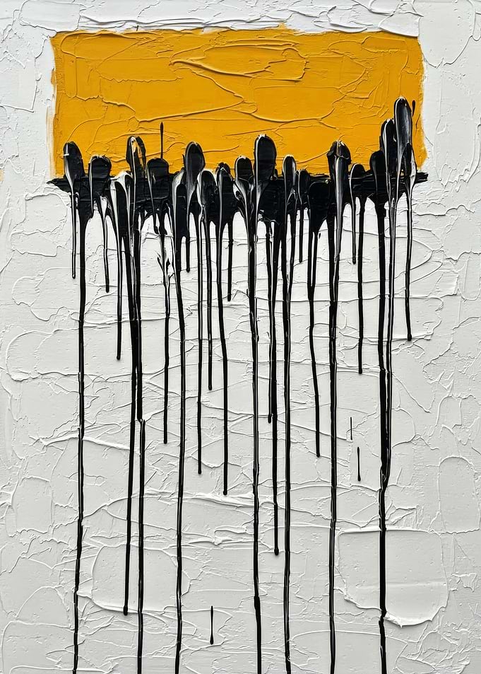 Abstract Yellow and Black Drip Painting