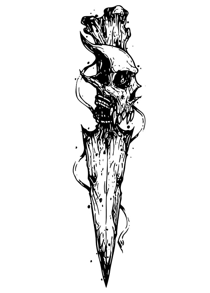 Skull Dagger Black and White Art