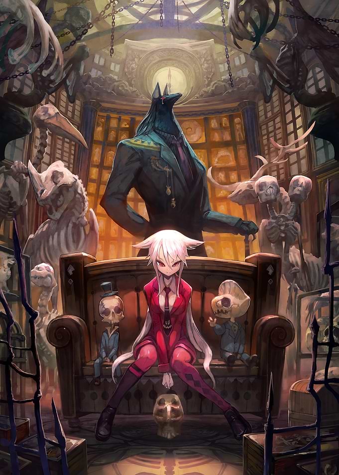 Anime Girl with Anubis and Skeletons