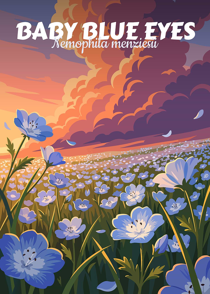 Baby Blue Eyes Flower Field Illustration