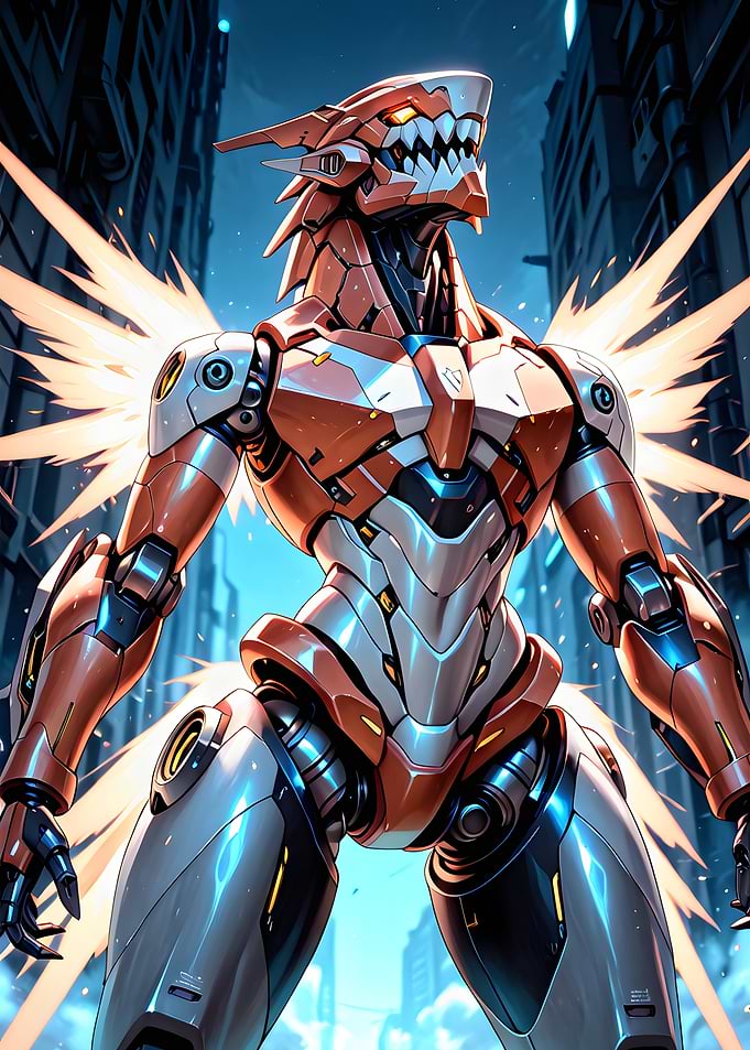Futuristic Dragon Robot in Cityscape