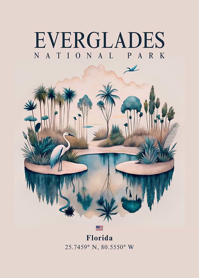 Everglades National Park Watercolor Illustration