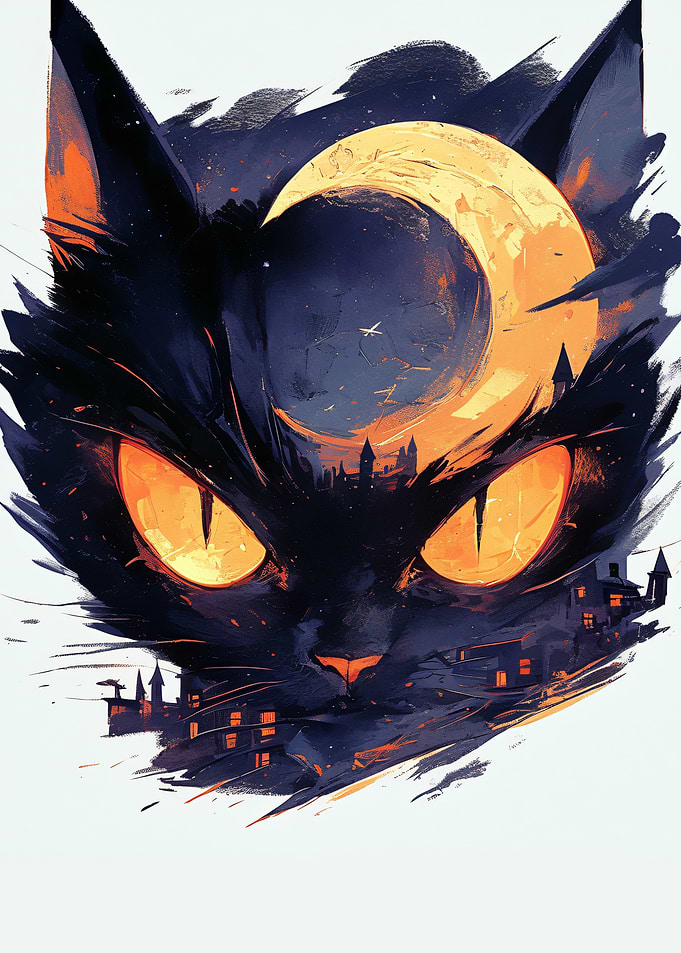 Black Cat Moonlit Nightscape