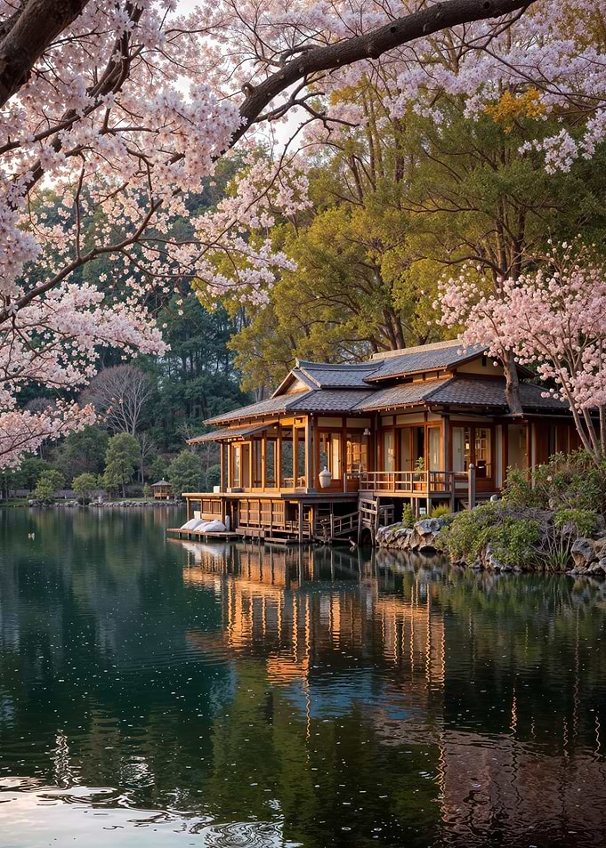 House On Cherry Blossoms Lake