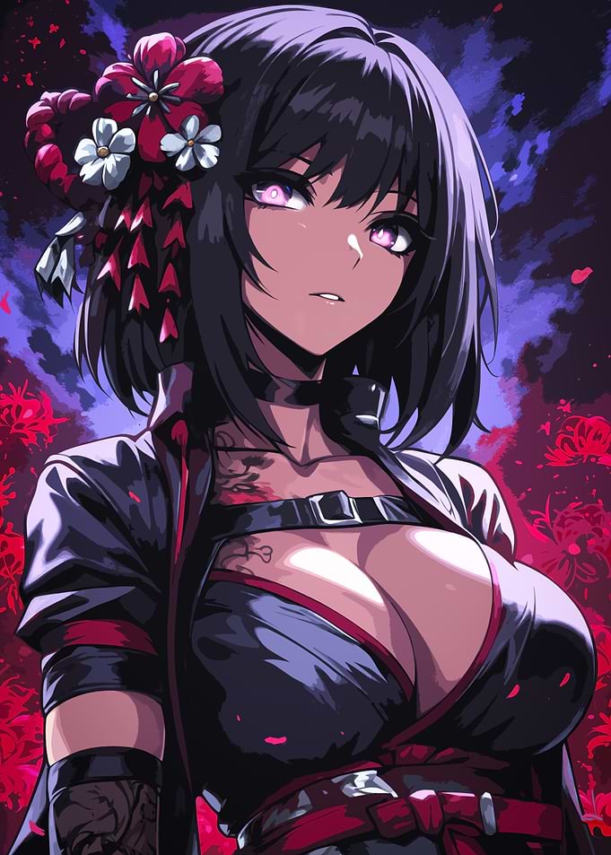 Anime Girl with Flowers in Hair