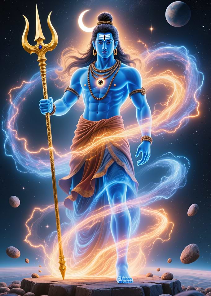 Lord Shiva with Trident in Space