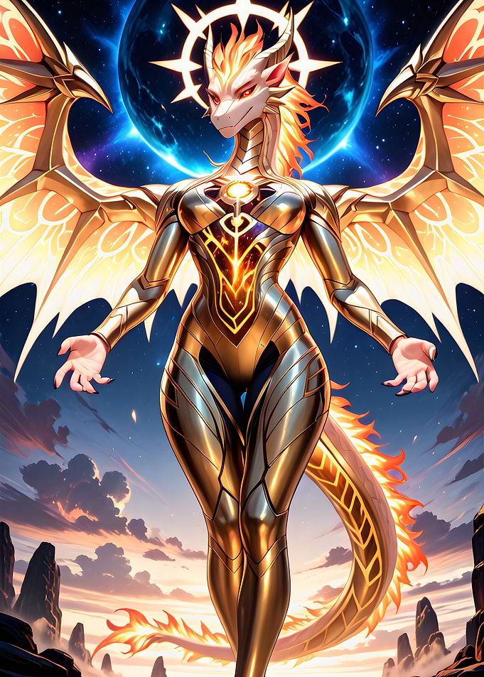 Golden Dragon Warrior with Wings