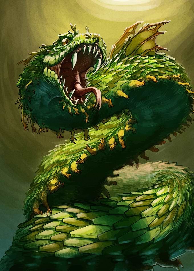Green Dragon with Open Mouth