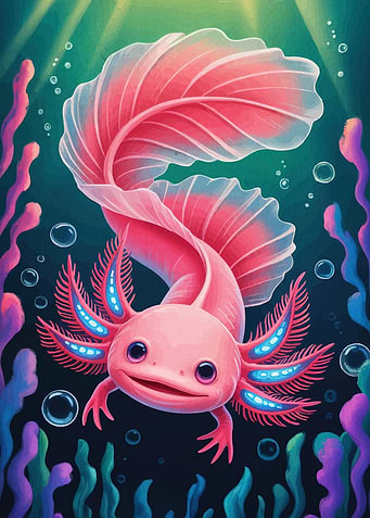 Cute Pink Axolotl in Underwater Scene