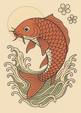 Koi Fish Illustration with Waves