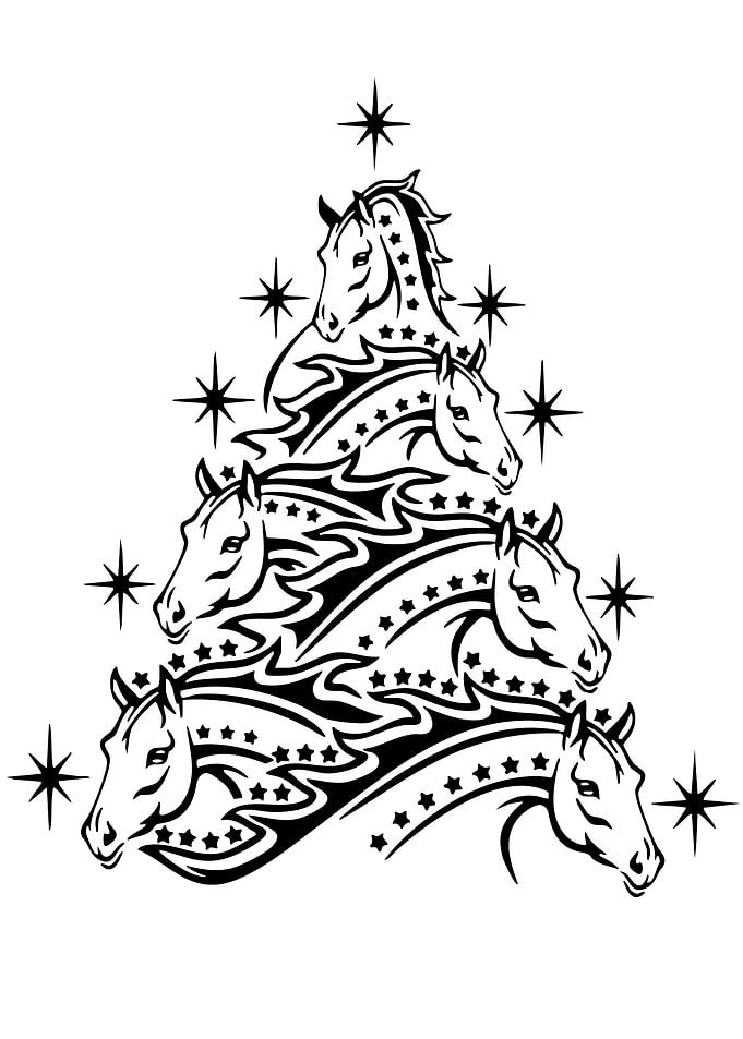 Horse Christmas Tree Black and White