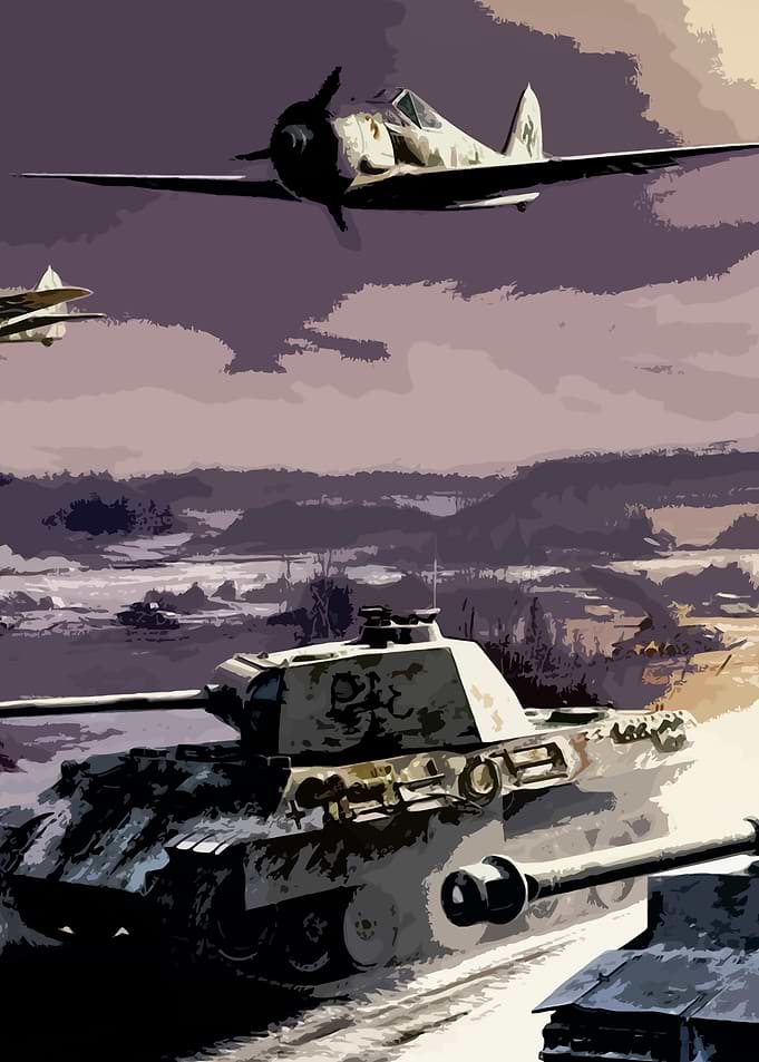 Military Vehicles and Aircraft Illustration