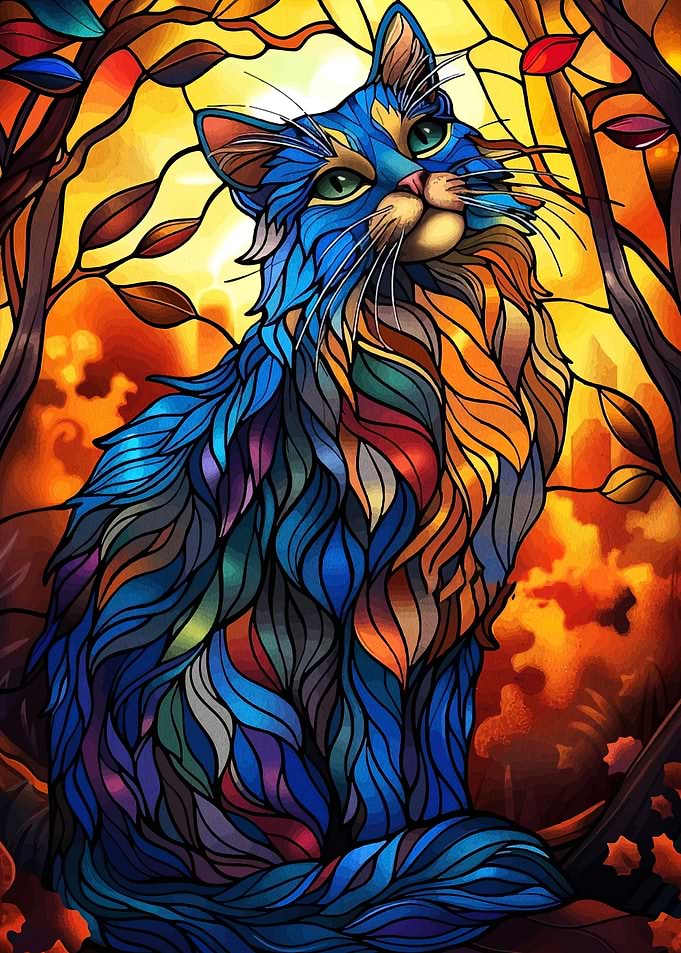 Stained Glass Cat Art