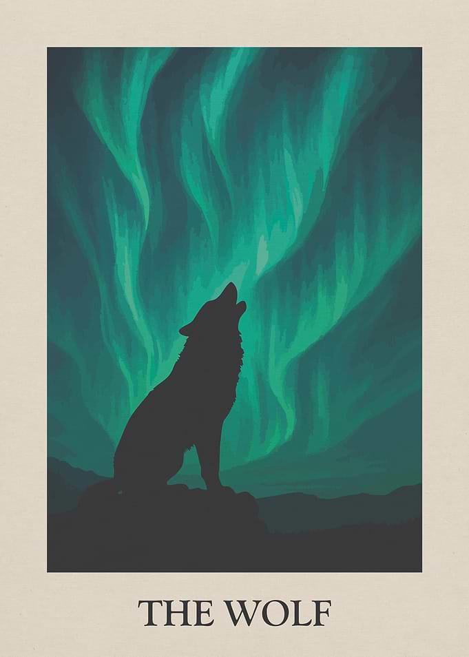 Wolf Howling Under Aurora Borealis