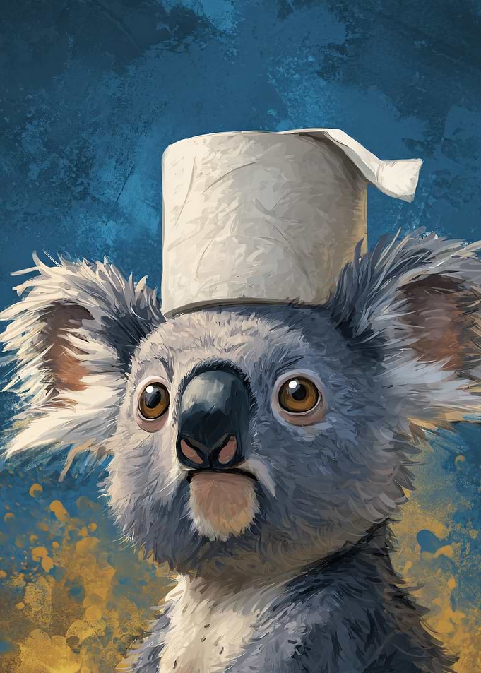Koala with Toilet Paper Hat