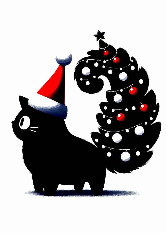 Christmas Cat with Tree Tail