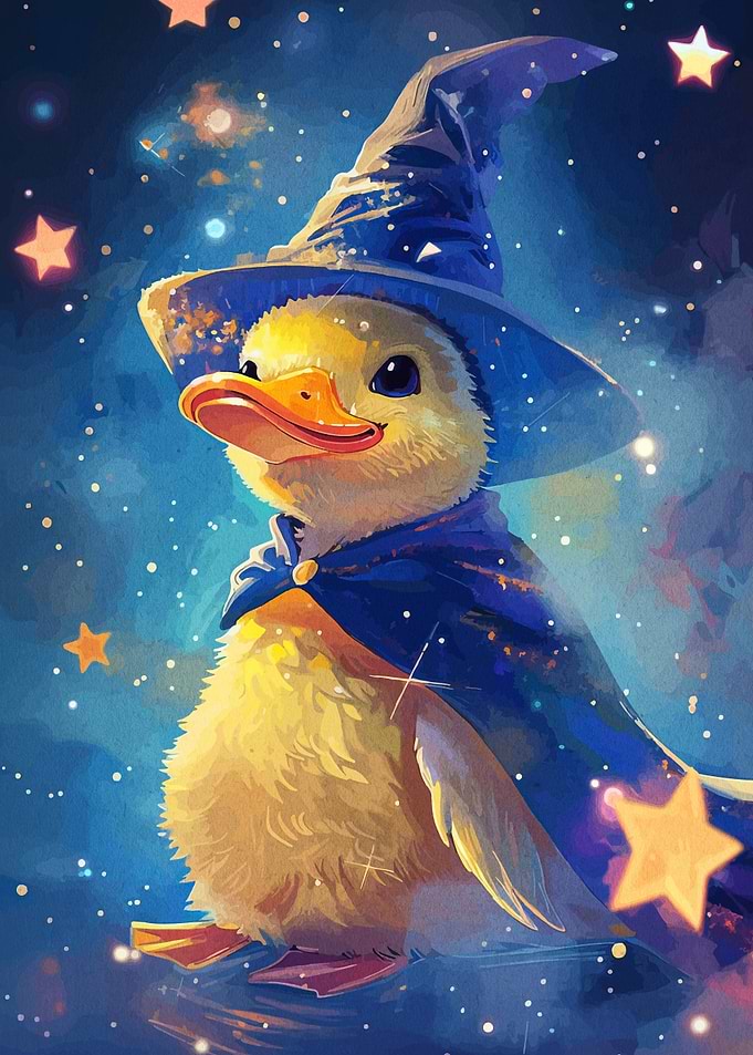 Duckling Wizard in Starry Night