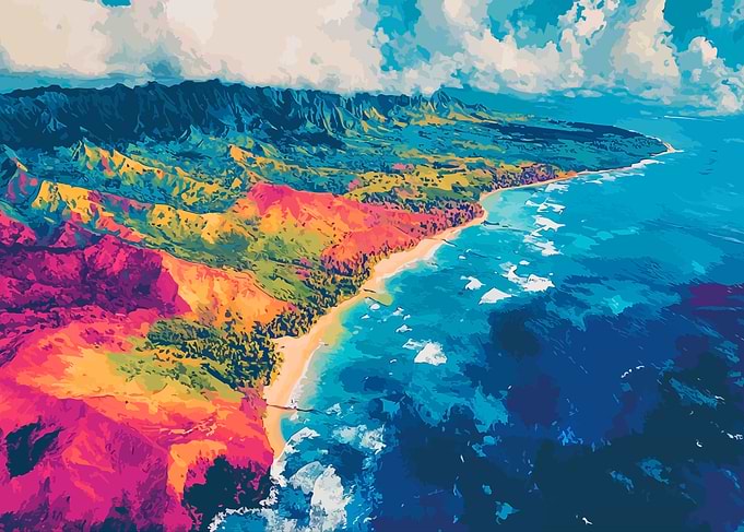 Colorful Kauai Hawaii Mature Minimalist Abstract Art Illustration