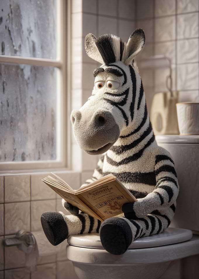 Zebra Reading on Toilet