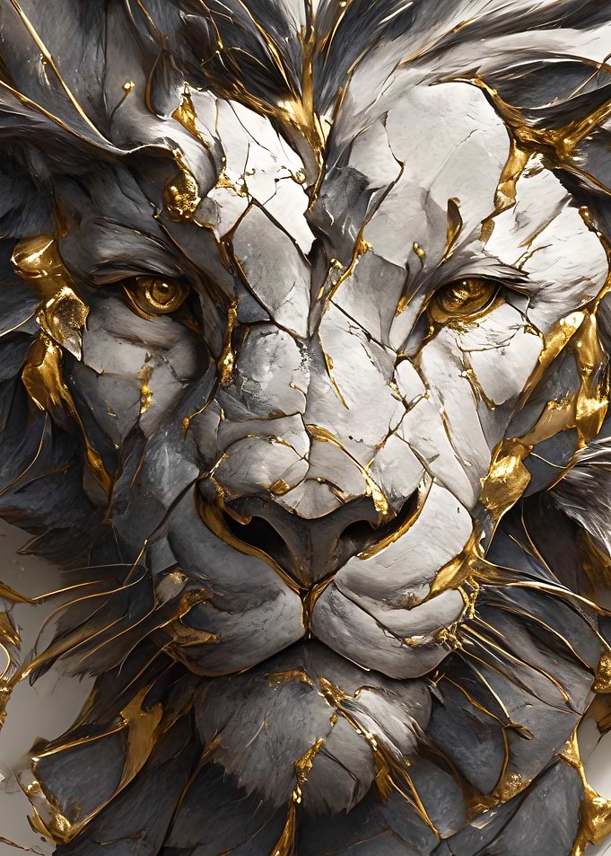 Lion Portrait with Gold Accents