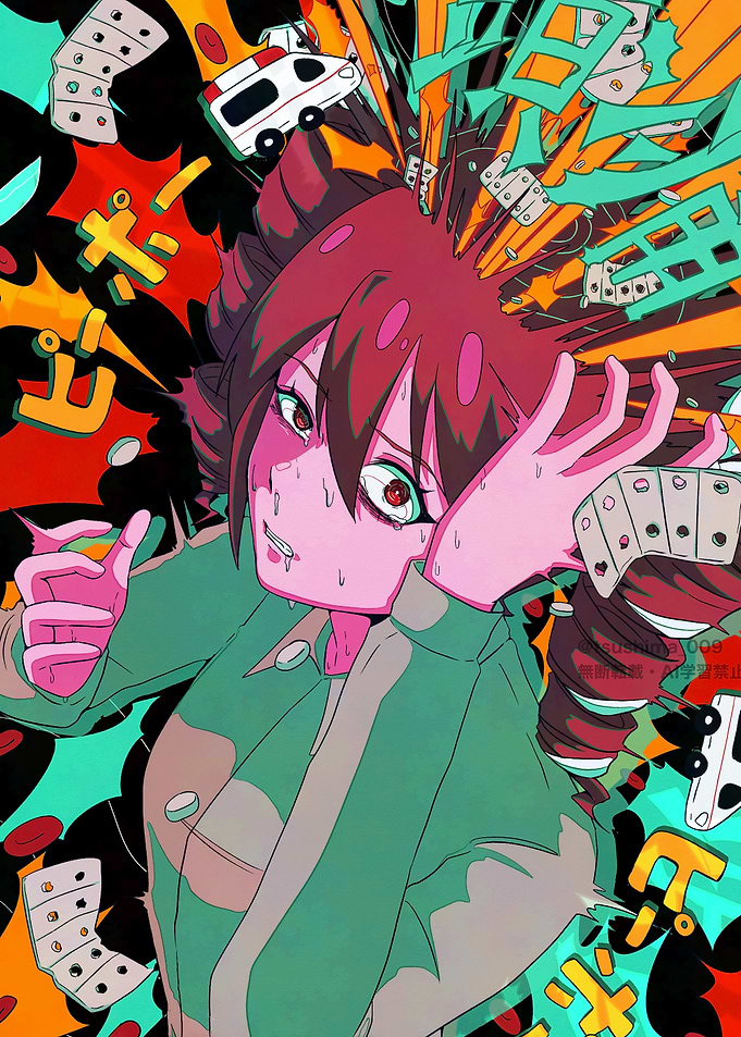 Anxiety-ridden character in chaotic scene