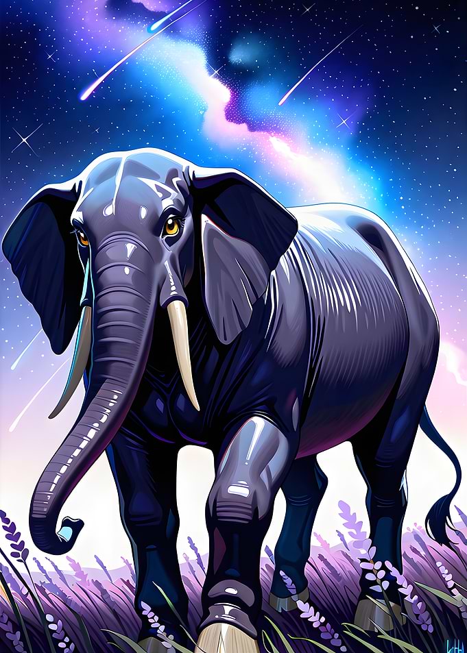 Elephant under starry night sky