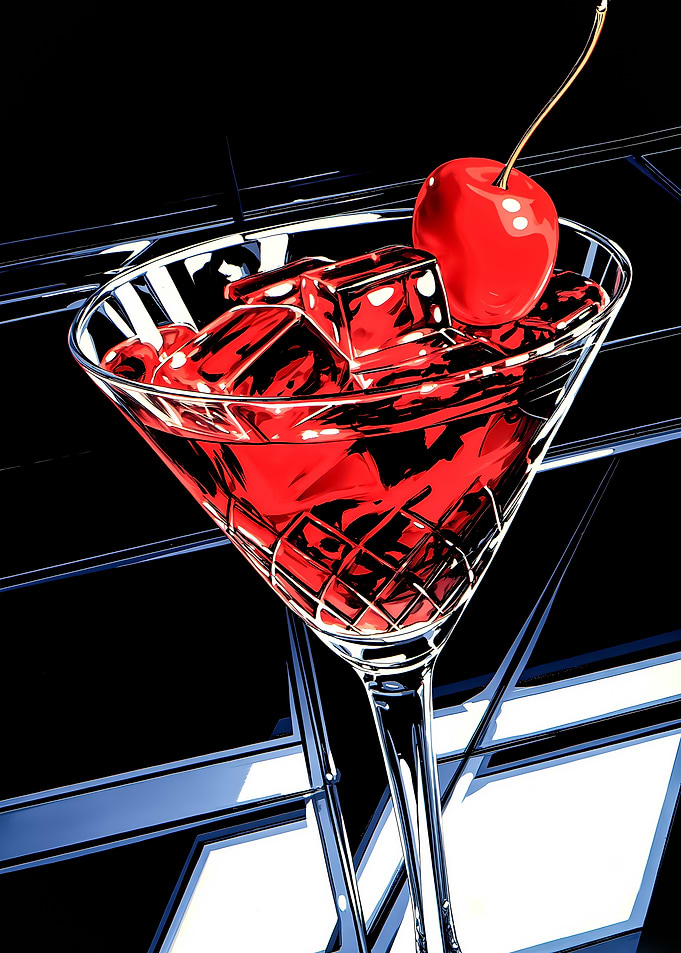 Red Cocktail with Cherry and Ice