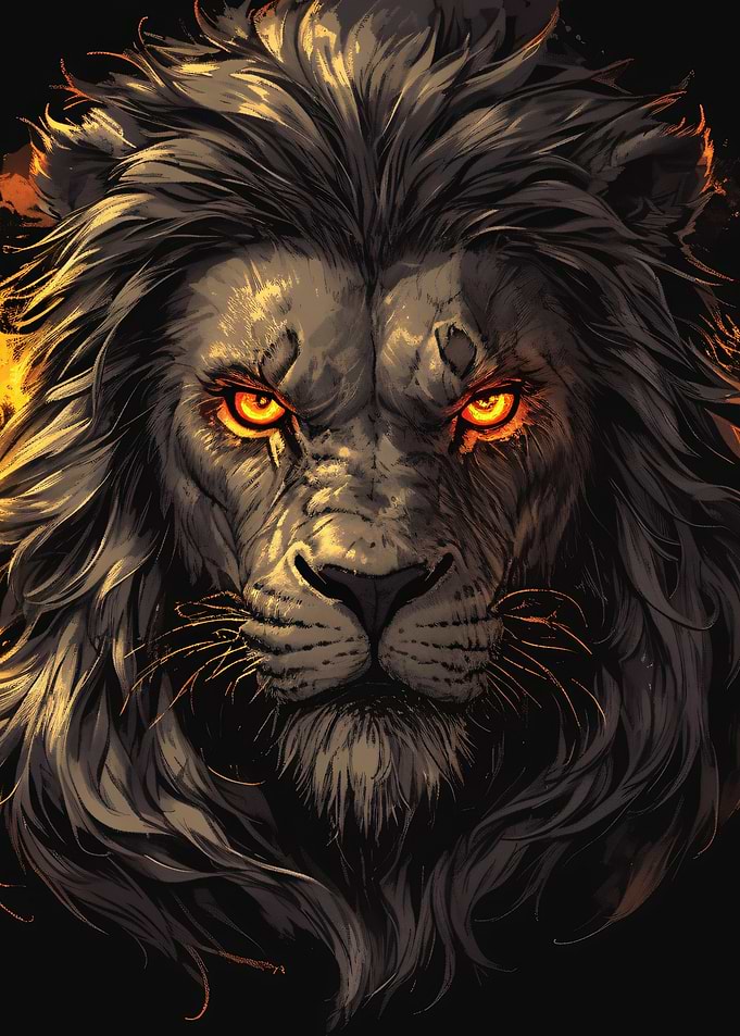 Lion with Glowing Eyes
