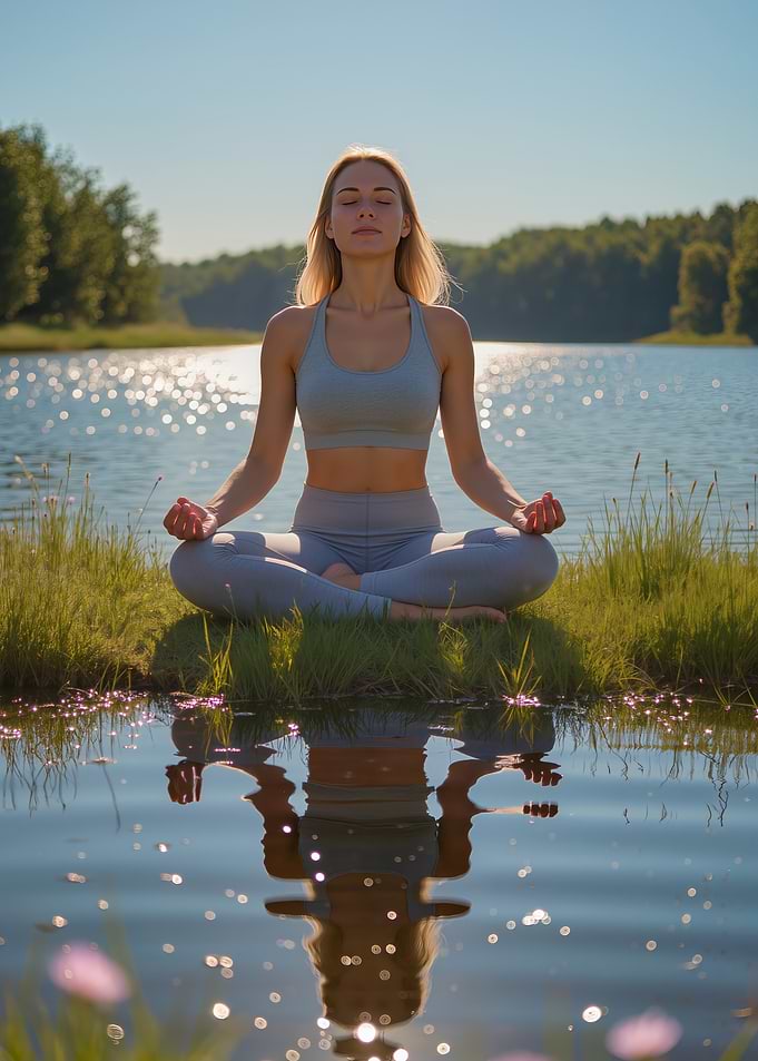 Woman Meditating by Lake