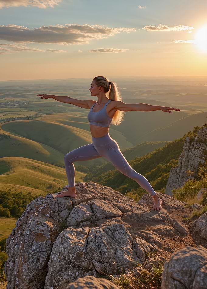 Woman in Yoga Pose on Mountain