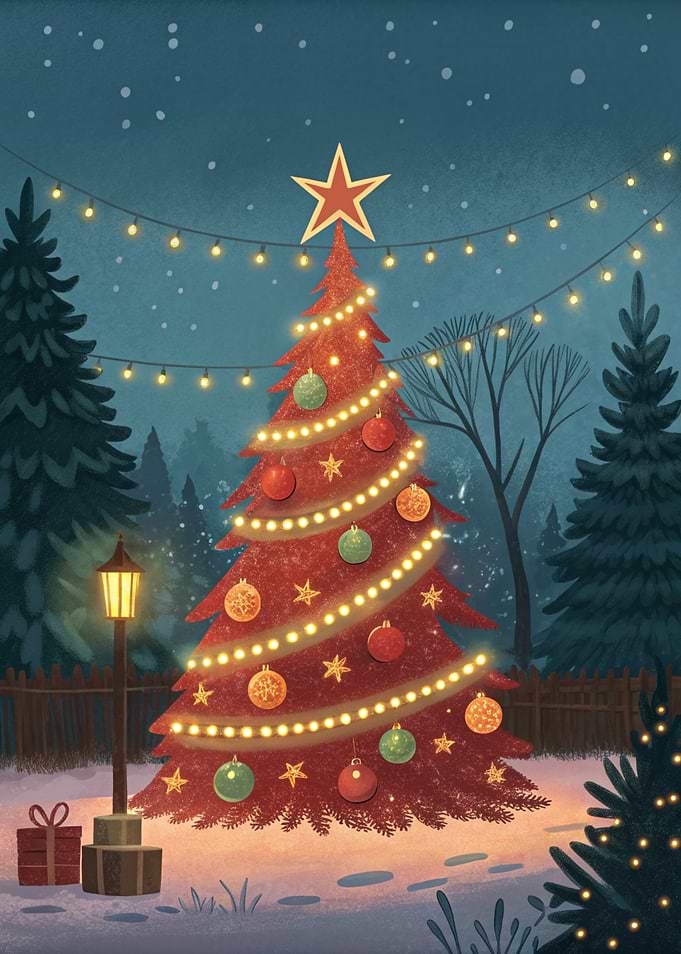 Christmas Tree in Winter at Night