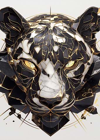 Abstract Black and White Panther Head