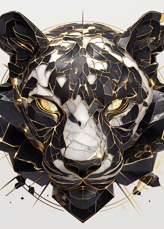 Abstract Black and White Panther Head