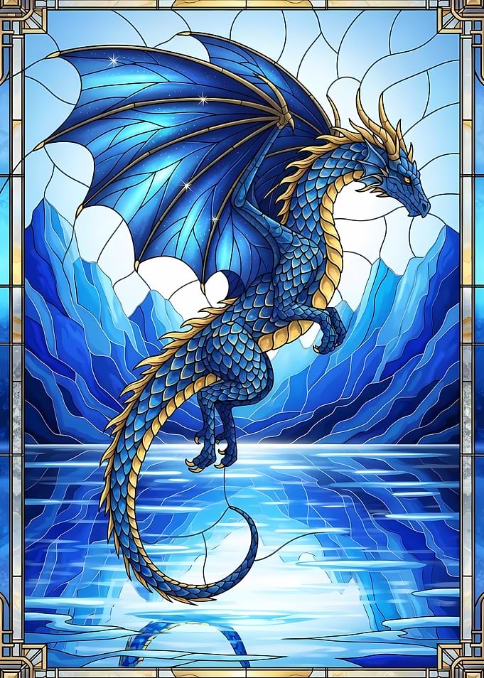 Blue Dragon Stained Glass Illustration