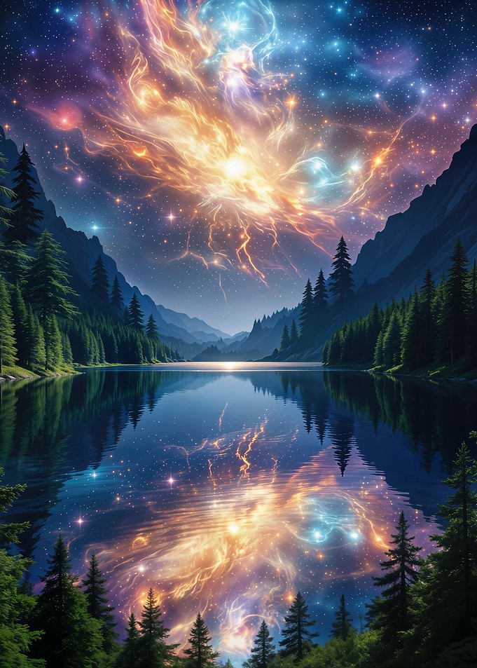 Lake Reflection of Nebula and Stars