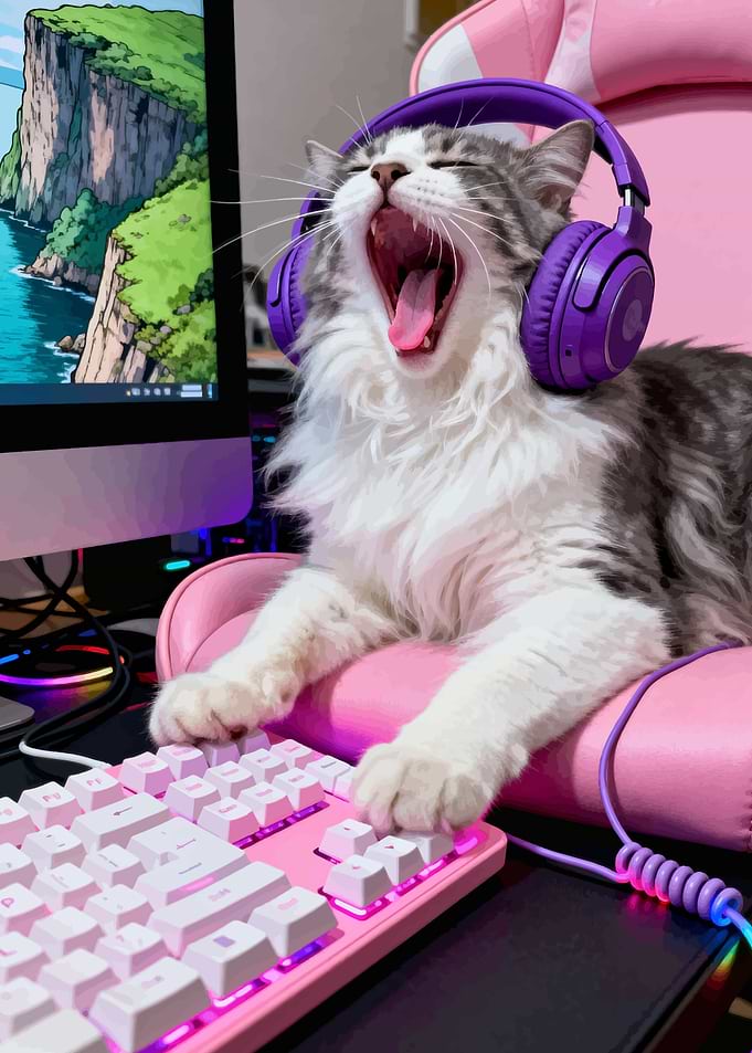 Gamer Cat Yawning