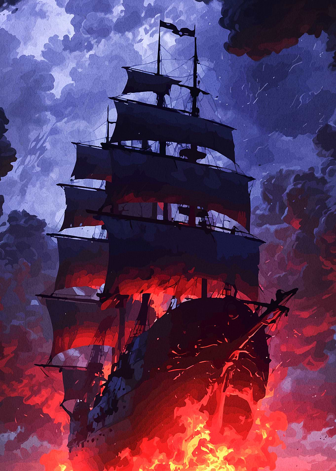 Burning Pirate Ship Digital Art