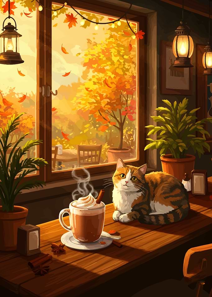 Autumn Cat Cafe Scene
