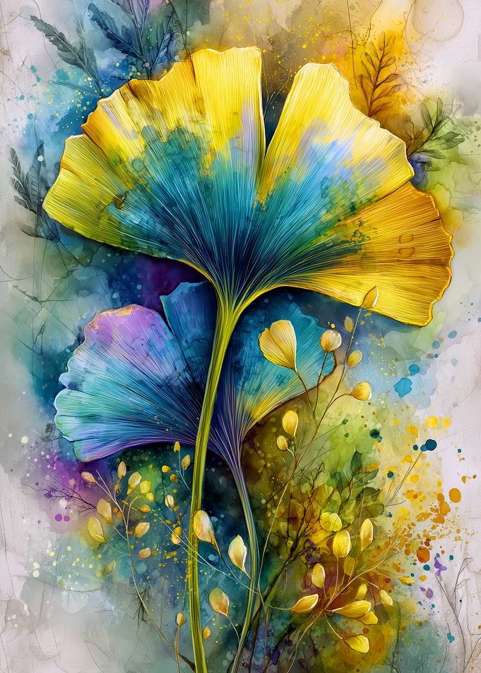 Ginkgo Leaves Watercolor Painting