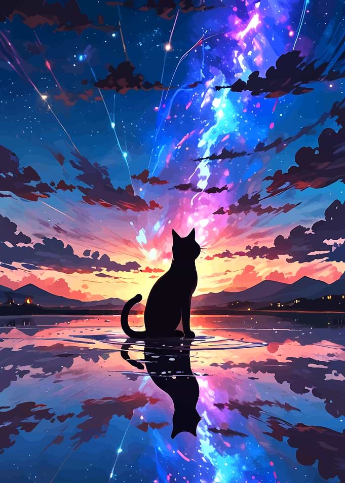 Fantasy Cat Stargazing