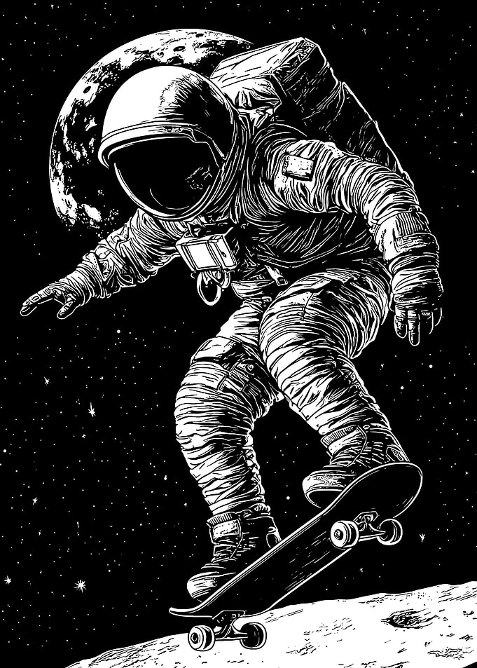 Astronaut Skateboarding on the Moon