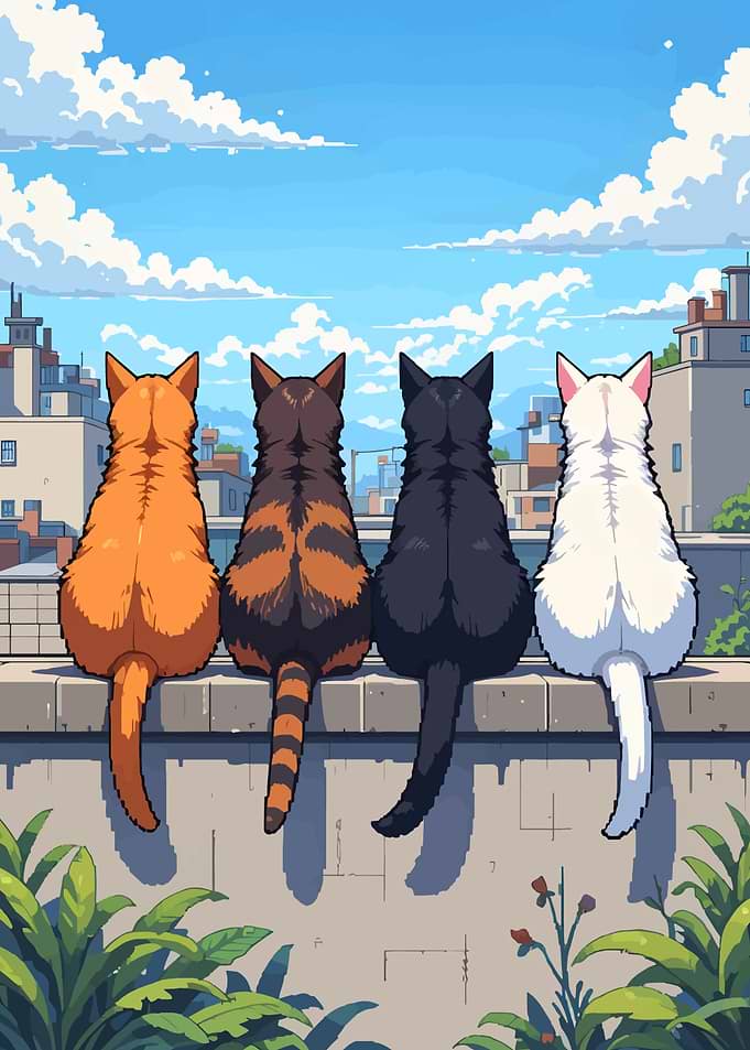 Four Cats on a Wall