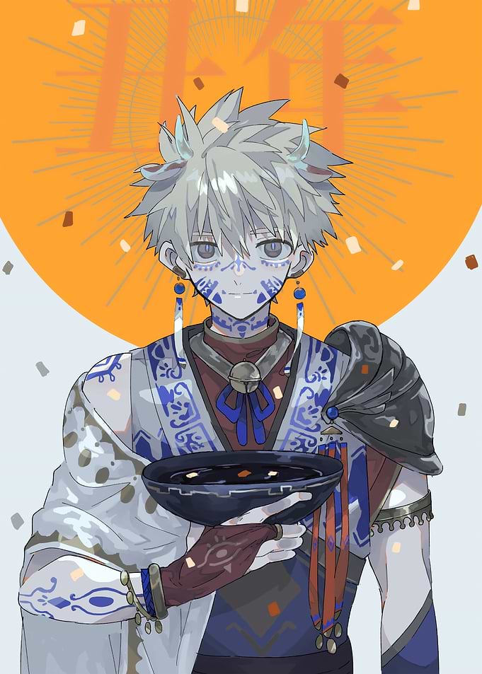 Anime Boy with Bowl and Markings