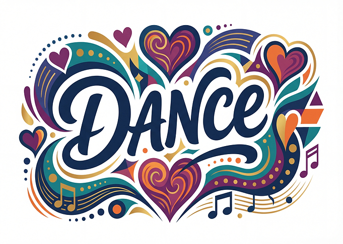 Dance lettering with hearts and music
